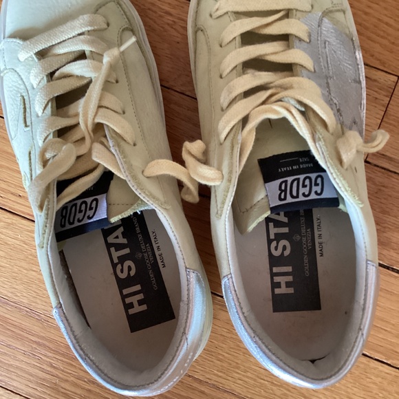Golden Goose pale yellow/silver women’s size 7 HiStar slight platform sneakers. - Picture 7 of 9